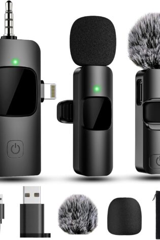 4 in 1 Mini Microphone Wireless Lavalier Microphone for iPhone Android Computer Laptop Camera USB-C,2.4G Ultra-Low Delay,Noise Reduction,Double Lapel Microphone for Youtube TikTok Vlog (Mini Mic)